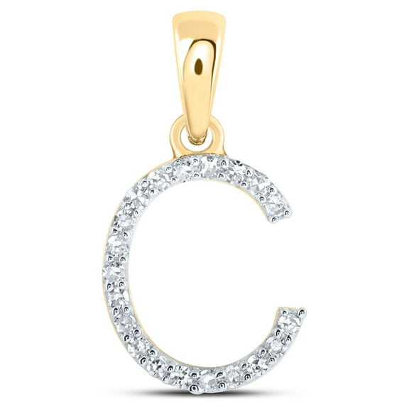 10kt Yellow Gold Womens Round Diamond C Initial Letter Pendant 1/12 Cttw