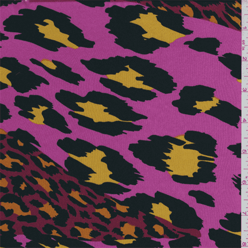 Hot Pink Leopard Print Satin Stretch Charmeuse, Fabric Sold By the Yard