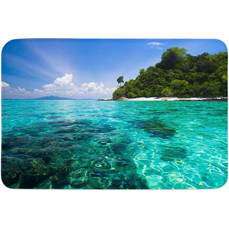 

Caribbean Sea Memory Foam Soft Door Mat Indoor Doormatches Absorbent Floor Mat Anti-Skid Welcome Mat for Front Door High Traffic Areas Summer Landscape Ocean Waves and Trees 24x16 Inch