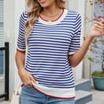 thumbnail image 6 of Fewfanhot Workout Tops for Women Summer Tops Casual Short Sleeve Striped Sweater Shirt Crewneck Color Block Knit Blouses, 6 of 7
