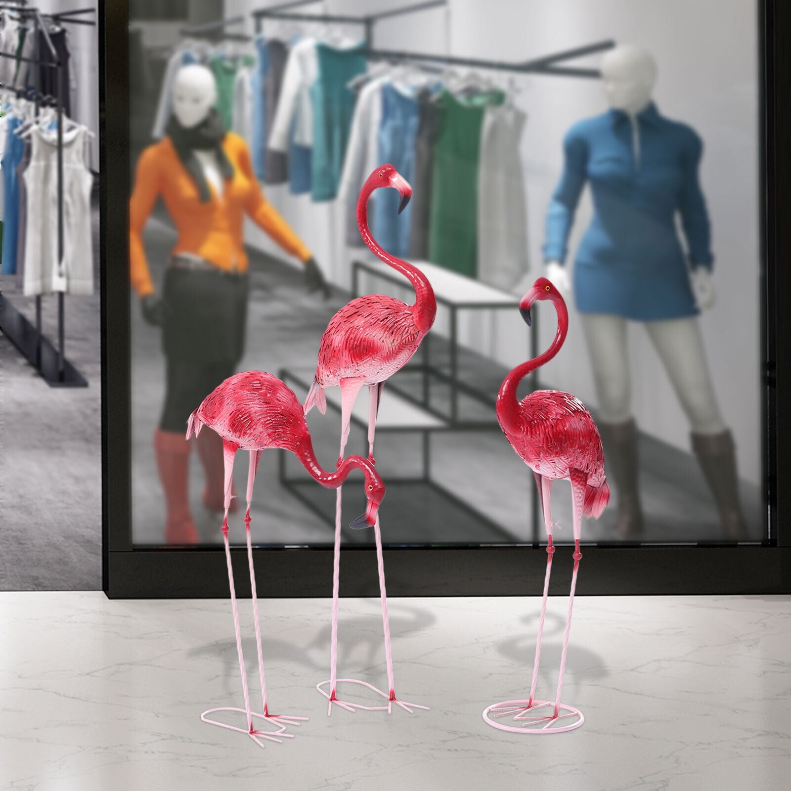 Denest 3 Pack Flamingo Garden Statue Pink Sculpture Decor Yard Art Metal Statues New