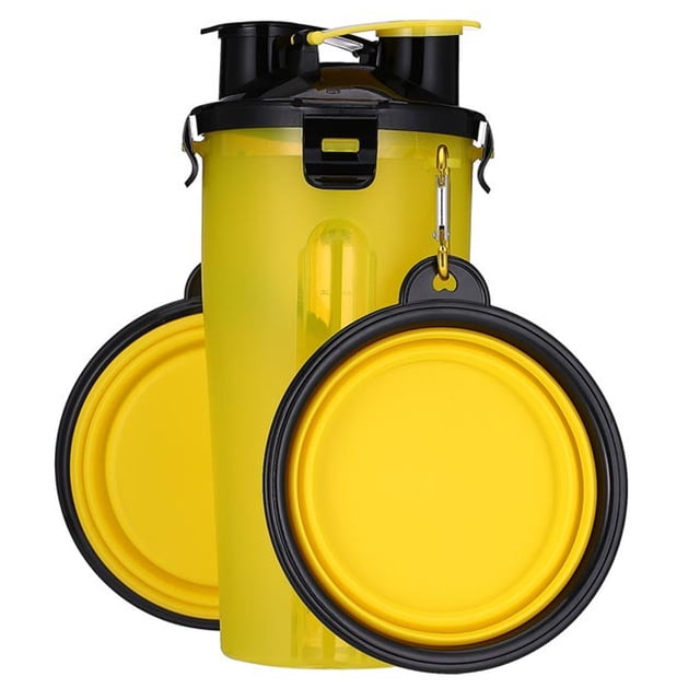 Las mascotas salen con una taza de agua y comida dobles, una botella de agua potable portátil y un tazón de comida plegable para perros.