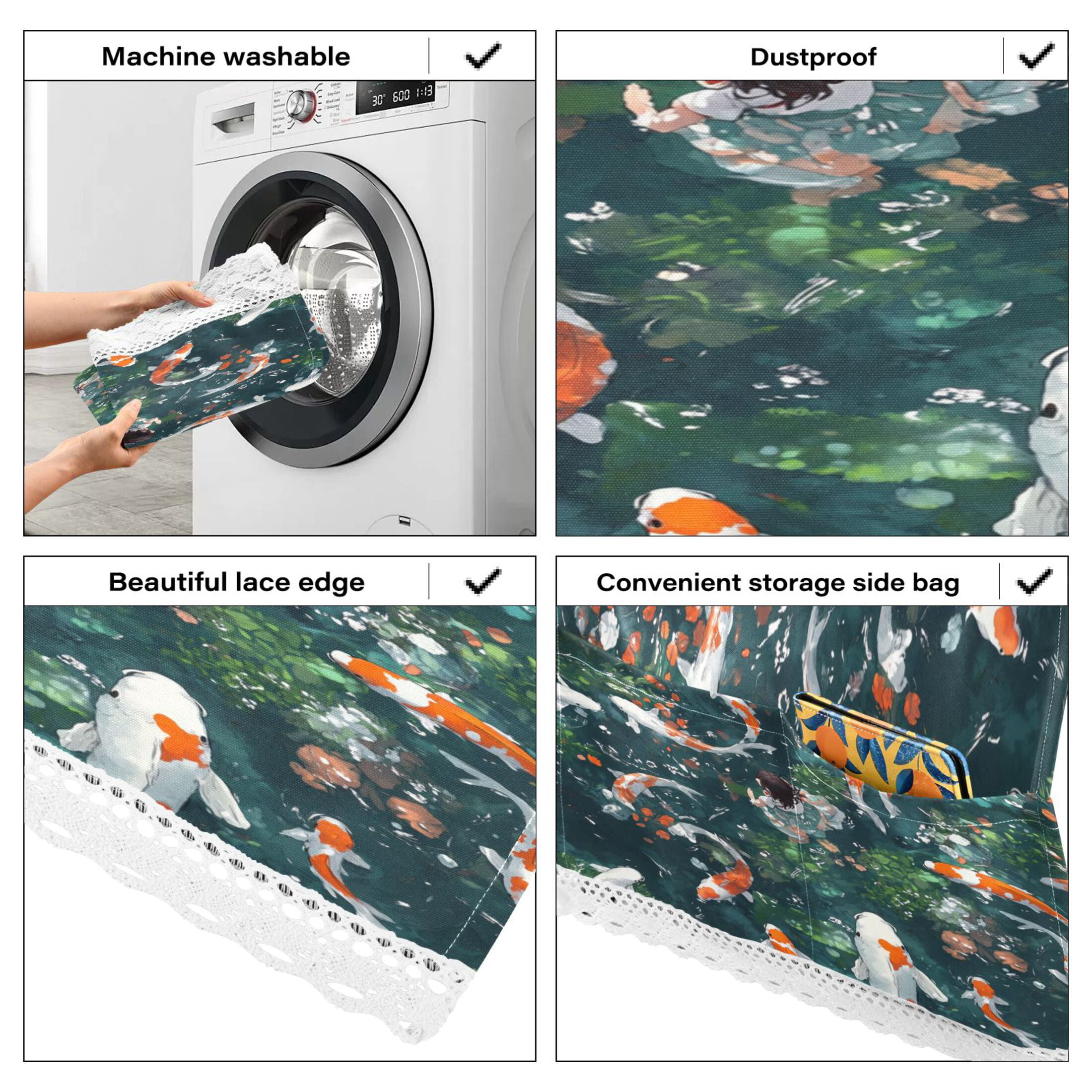 Goldfish GirlWasher and Dryer Covers Dust-Proof and Oil Resistant Fridge Cover with 4 Storage Pockets Washing Machine Top Cover for Laundry Kitchen Home 51.2 x 22 In