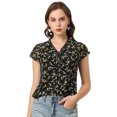 thumbnail image 1 of Allegra K blusa de gasa con cuello en V de manga corta suelta para mujer Blanco negro L, 1 of 6