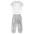 thumbnail image 7 of Zaldita Kids Girls Sparkle Hip Hop Jazz Latin Dance Outfit Metallic Short Sleeve T-Shirts Tops with Harem Pants Set Silver 3-4, 7 of 7