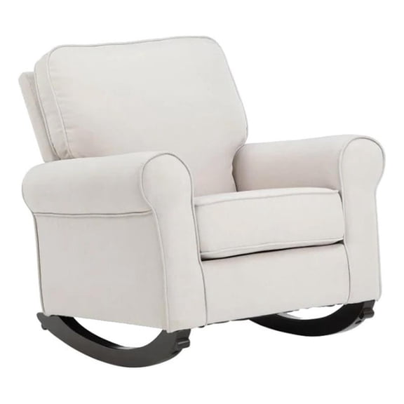 Benjara 37" Rocking Chair- Pocket Coil Seat- Wood Frame- Soft Beige Upholstery