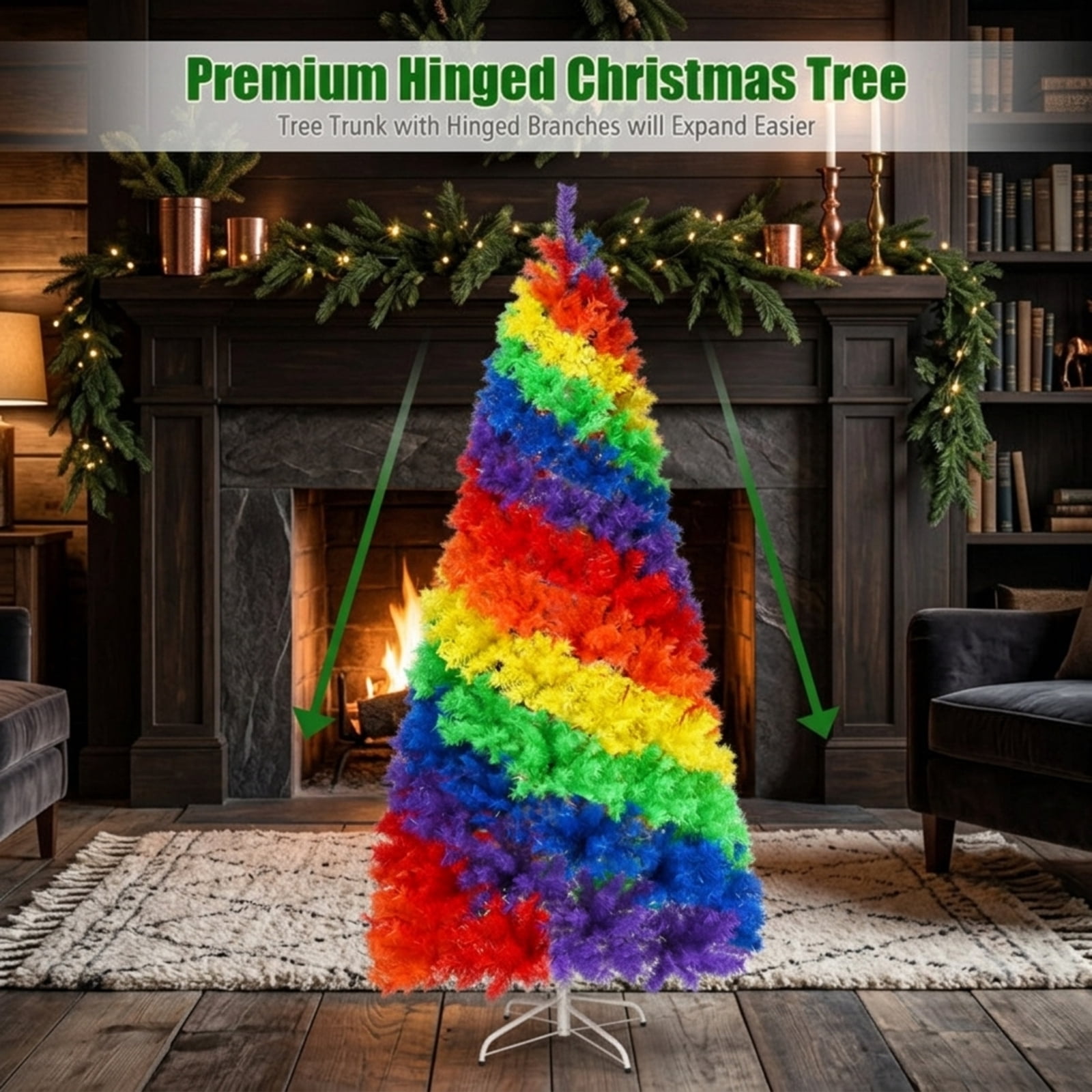 RUIE, 7 ft, Artificial Christmas Tree, with Metal Stand, 1213 Branch Tips, Multicolor Holiday Xmas Tree for Indoor Home Office Decoration