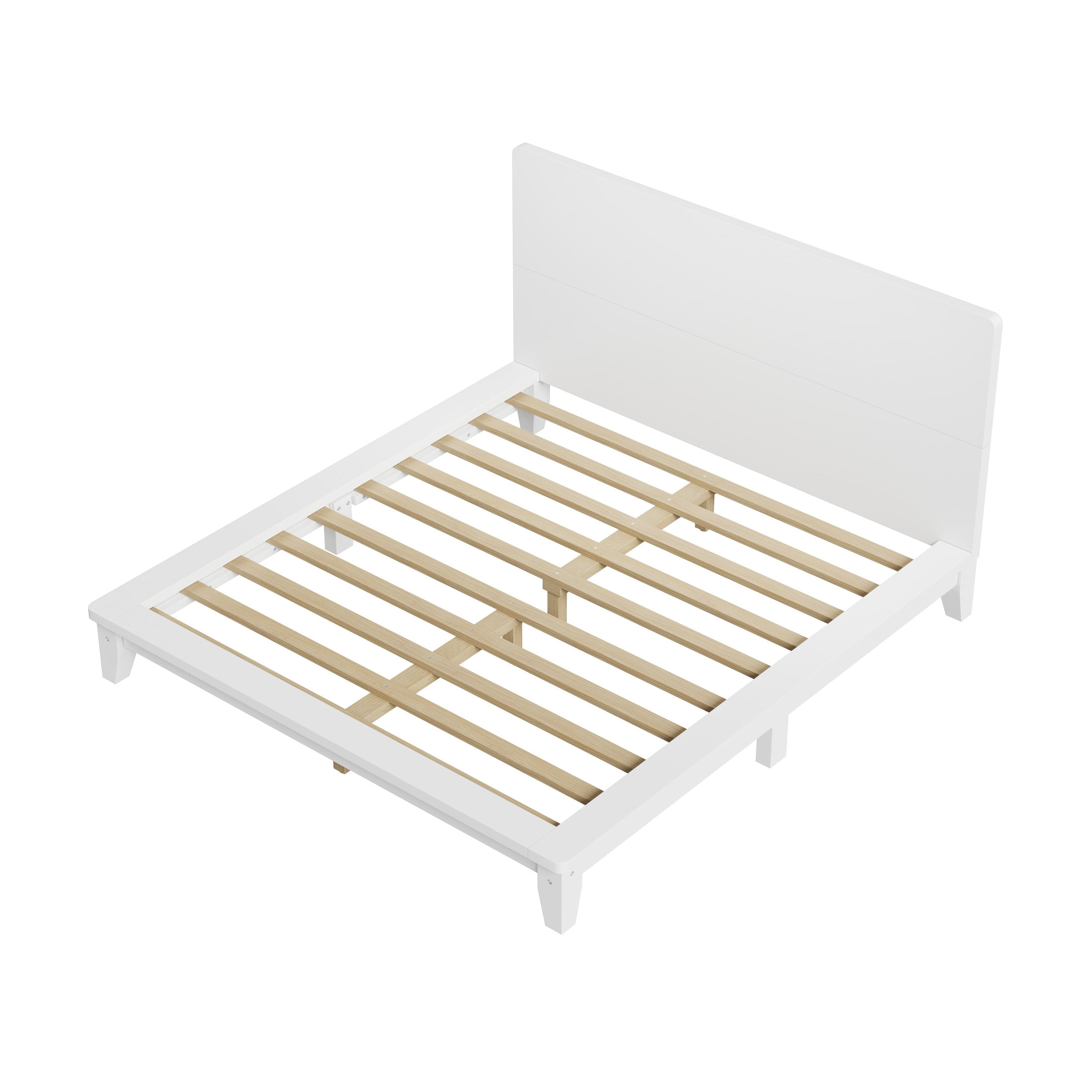 Noble House Hazel Queen Size Pine Wood Platform Bed Frame with Legs and Headboard, Mid-Century Modern Design, White