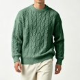 thumbnail image 6 of Leidass Mens Cable Knit Crewneck Sweater Long Sleeve Pullover Ribbed Cuffs Hem Regular Fit Fall Winter Casual Knitwear Green L, 6 of 7