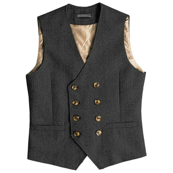 Mens Vest Casual Dressy Double Elegant Business Vest Slim Fit Sleeveless Jacket Fall Tops