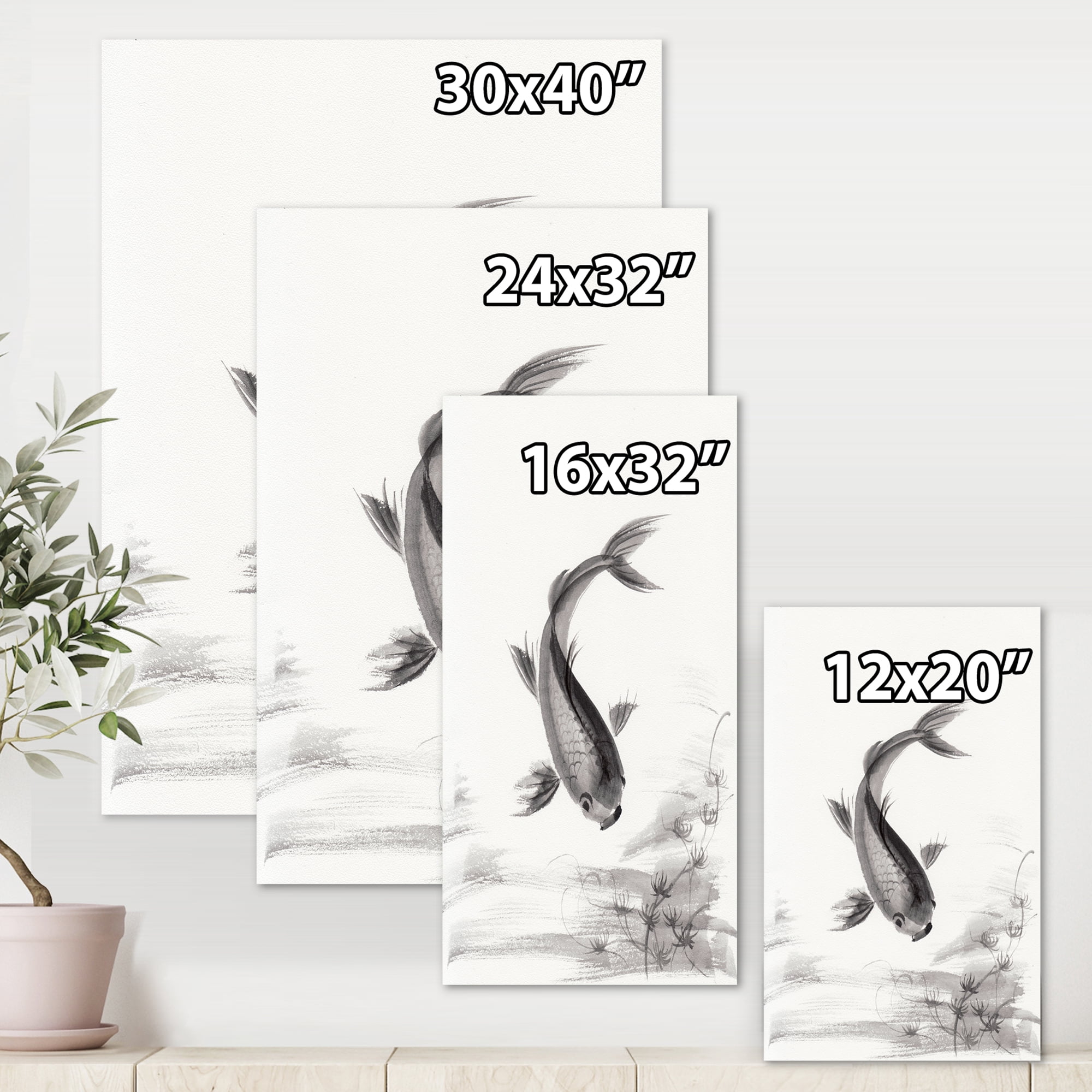 Designart ' Black and White Vintage Fish I ' Nautical & Coastal Canvas Wall Art Print