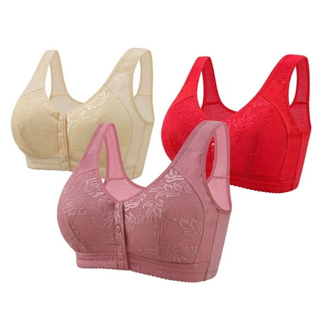 Wireless Bras Plus Size  Xunlbb Woman s Embroidery Front Button Large Size Underwear Bra Without Steel Rim(Beige 42/95)