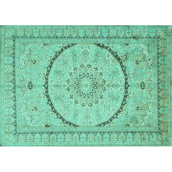Ahgly Company Indoor Rectangle Medallion Turquoise Blue Traditional Area Rugs, 2' x 4'