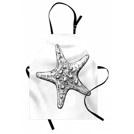 

Vintage Nautical Tattoo Apron Monochromatic Hand Drawn Sketch of Starfish Pattern Unisex Kitchen Bib with Adjustable Neck for Cooking Gardening Adult Size Charcoal Grey and White by Ambesonne