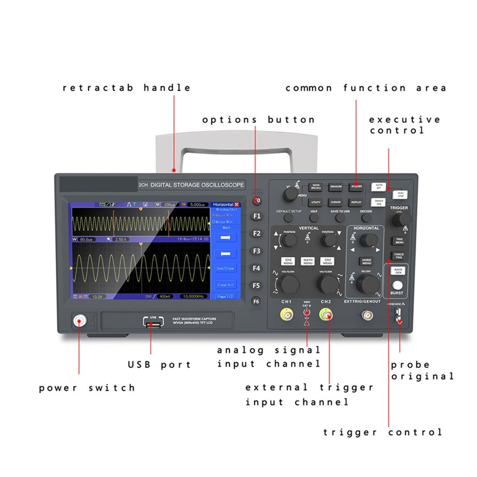 Digital Oscilloscope 2C10 2D15 2D10 2C15 2-Channel, 25MHz Signal Generator; Resolution: 8 Bits, Sampling Rate 1 GSa/S ,Professional Designed