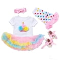 thumbnail image 3 of NAFUU Girls Summer Outfits 4 Piece Sets Short Sleeve O-Neck Cute Cartoon Print Letter Romper And Colorful Skirts Shoes With Hairband Birthday Party Girls' Clothing Sets 6-12 Months, 3 of 6