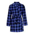 thumbnail image 5 of Htigea Plaid Robe for Women Lightweight Belted Short Bathrobe Ladies Sleepwear Nightgown Comfy Homewear Blue,S, 5 of 7