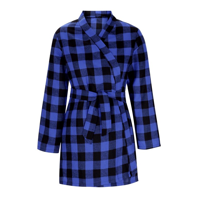 JGGSPWM Women's Flannel Plaid Robe Lightweight Soft Kimono