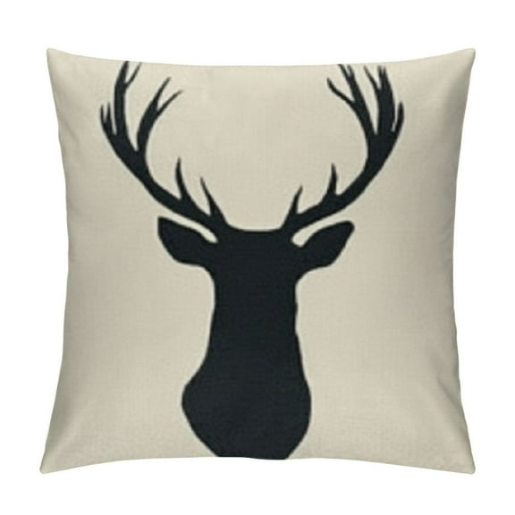 Patifu  Throw Pillow Covers Stag of Deer Head Silhouette White Reindeer Antlers Moose Horn Decor Pillow Cases Home Decorative Square Pillowcases 12x12in