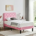 thumbnail image 6 of VECELO Twin Size Bed Frame with Adjustable Headboard, Upholstered Platform Bed Frame with Wooden Slats Support, No Box Spring Needed, Pink, 6 of 11