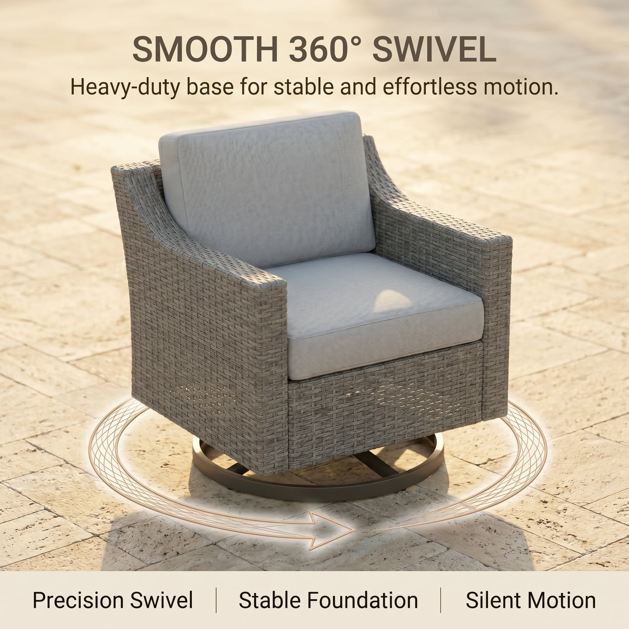 Howcool 3-Piece Outdoor Swivel Wicker Bistro Set, 360-Degree Rotation Patio Chairs with Thick Cushions and Square Rattan Side Table