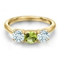 thumbnail image 3 of Gem Stone King 10K Yellow Gold Green Peridot and Sky Blue Aquamarine Engagement Ring for Women | 1.55 Cttw | Round 5MM | Gemstone August Birthstone | Size 8, 3 of 6