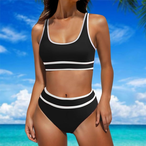 Augper Swimsuits for Women 2 Piece Hawaiian Tropical Print Swim Cami Bra and Ruffles Bathing Sets Beachwear