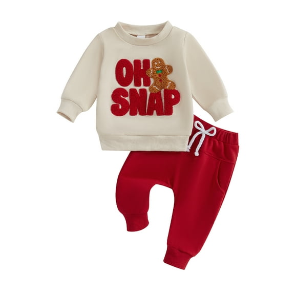FeMereina Baby Christmas Outfits Gingerbread Embroidery Sweatshirt and Pants Set