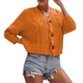 thumbnail image 1 of Baberdicy Cardigan Sweater Ladies Solid Color Button Sweater Knit Cropped Loose Cardigan Women's Cardigans Orange, 1 of 3