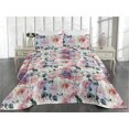 thumbnail image 2 of Ambesonne Geometric Floral Quilted Bedspread Set 3 Pcs, Roses Blossoming, Twin, Pale Pink and Hunter Green, 2 of 4