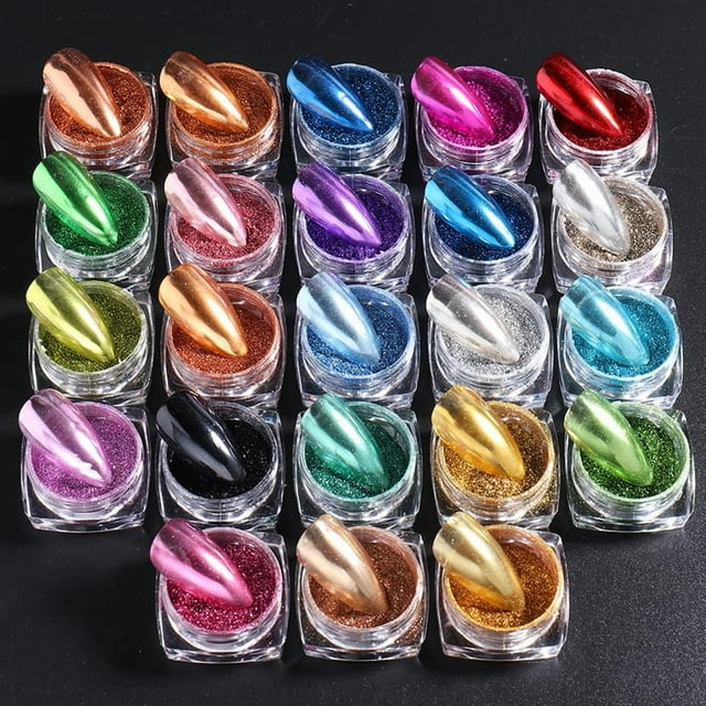 Set de Polvo Cromado para Uñas Efecto Espejo Metálico 23 Colores Y2K