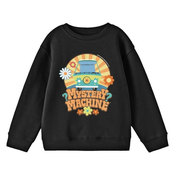 Scooby Doo Mystery Machine Hippie Style Crew Neck Long Sleeve Youth Black Sweatshirt-Medium