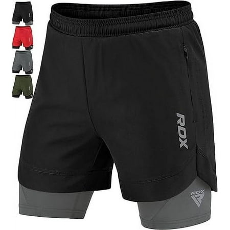 RDX Men’s Running Shorts, 2 in 1 Athletic Breathable Short Compression Liner, 2 Zipper and 2 Phone Pockets, Lightweight Quick Drying Elastic Shorts for Sports Workout Jogging Cycling Gym Bodybuilding