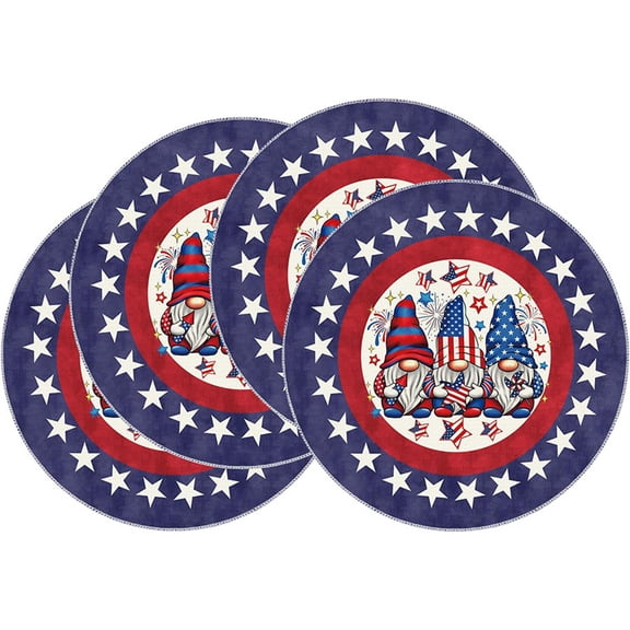 Yhmxh 4th of July Round Placemats Set of 4, American Flag Stars and Stripes Round Table Mats Set, 14 Inch Patriotic Memorial Day Round Place Mats for Independence Day Party Decoration, Dinner