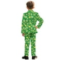 thumbnail image 3 of Xoenoiee Green Lucky Shamrock Print Boys Suit 2 Piece Slim Fit Kids Tuxedo Suit St. Patrick's Day Formal Wedding Outfit Blazer Pants Set Dresswear, Size 11-12 Years, 3 of 7