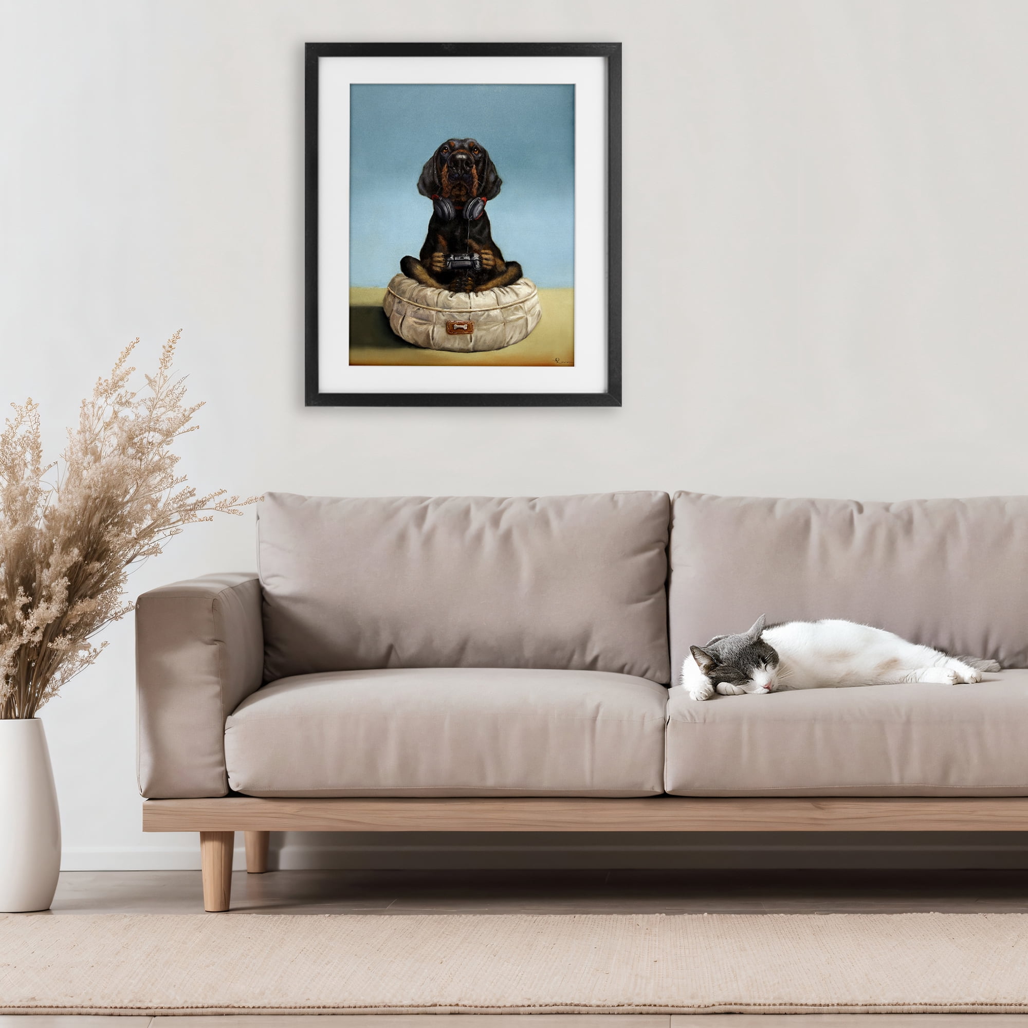 Stupell Industries Game Boy Playing Dog Black Framed Print Under Glass, design by Lucia Heffernan