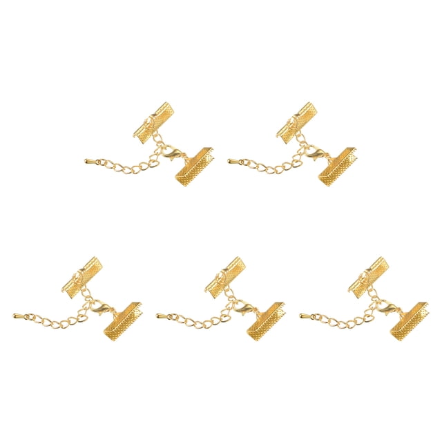 Unique Bargains 20Sets Ribbon Crimp Clamp Ends with Lobster Claw Clasps & Chain 20mm Gold Tone