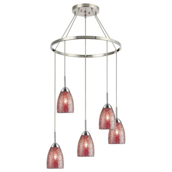 Woodbridge Lighting Venezia 5-Light Glass Chandelier in Nickel/Mosaic Red