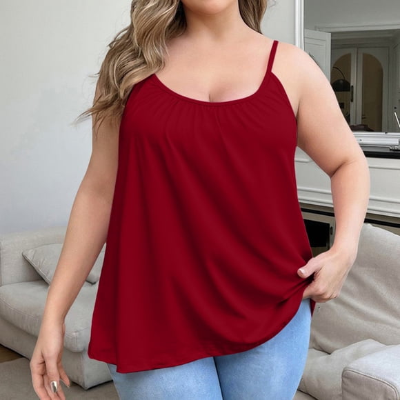 Women's Plus Size Built-In Bra Tank Top, Sleeveless Soft Comfort Wirefree Camisole, Hontri Women's Plus Size Soft Tank Top with Bra Sleeveless Comfort Yoga Fitness Top Tank Top