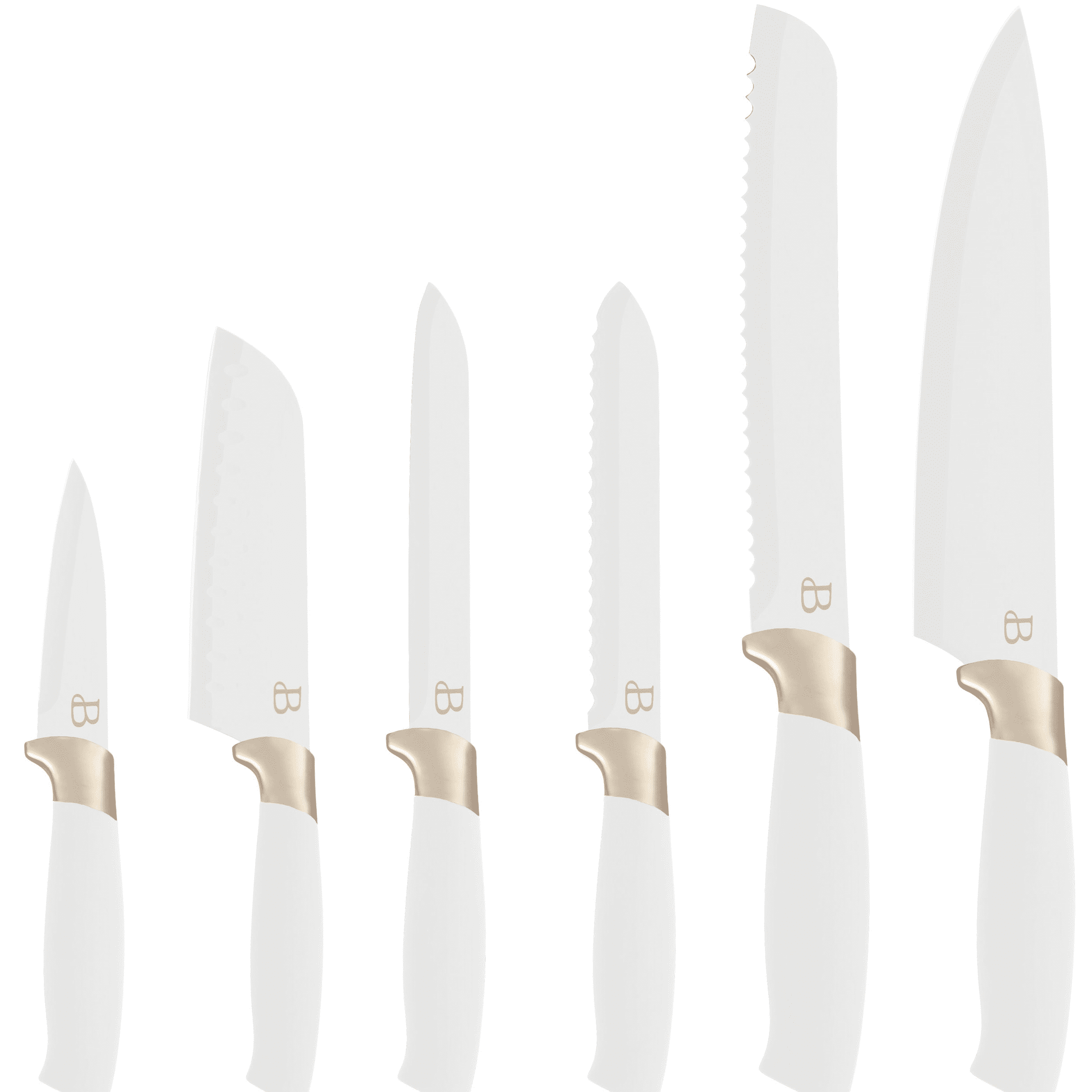 Beautiful 6 Piece Stainless Steel Knife Set in White Champagne Gold By Drew  Barrymore 