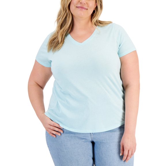 Style & Co Plus Size Solid Burnout T-Shirt Mist Teal 3X