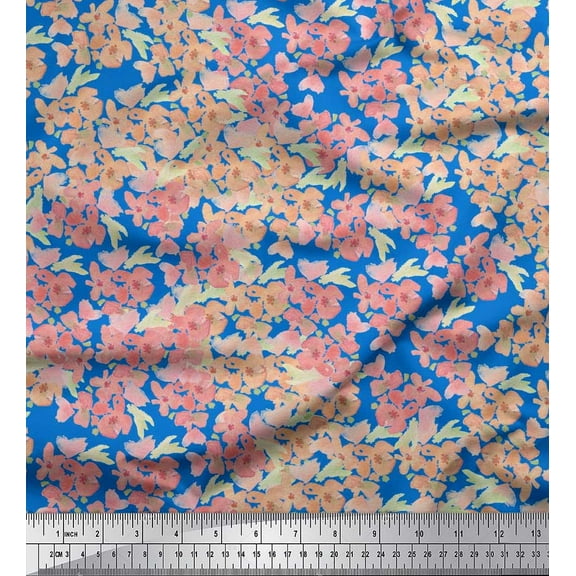 Soimoi Cotton Duck Fabric Flower Watercolor Print Fabric by the Yard 42 Inch Wide
