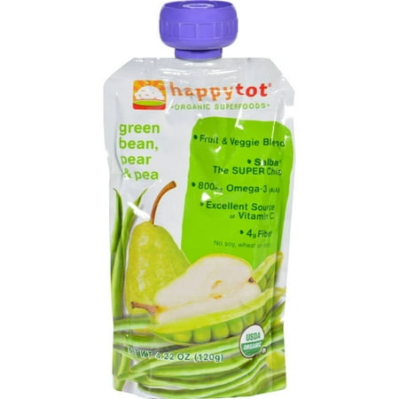 Happy Tot Toddler Food – Organic – Green Bean Pear and Pea – 4/4.22oz – case of 4