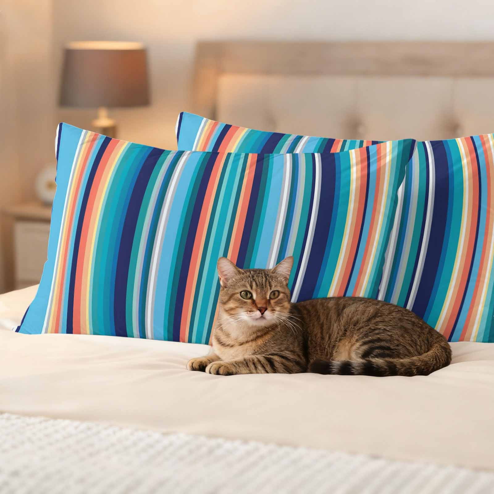 Mexican Style Outdoor Waterproof Throw Pillow Covers 20x12 Set of 2, Colorful Mexico Stripes Light Blue Decorative Pillowcases Cushion Pillowcase for Couch Sofa Patio Outside Pillow Protector