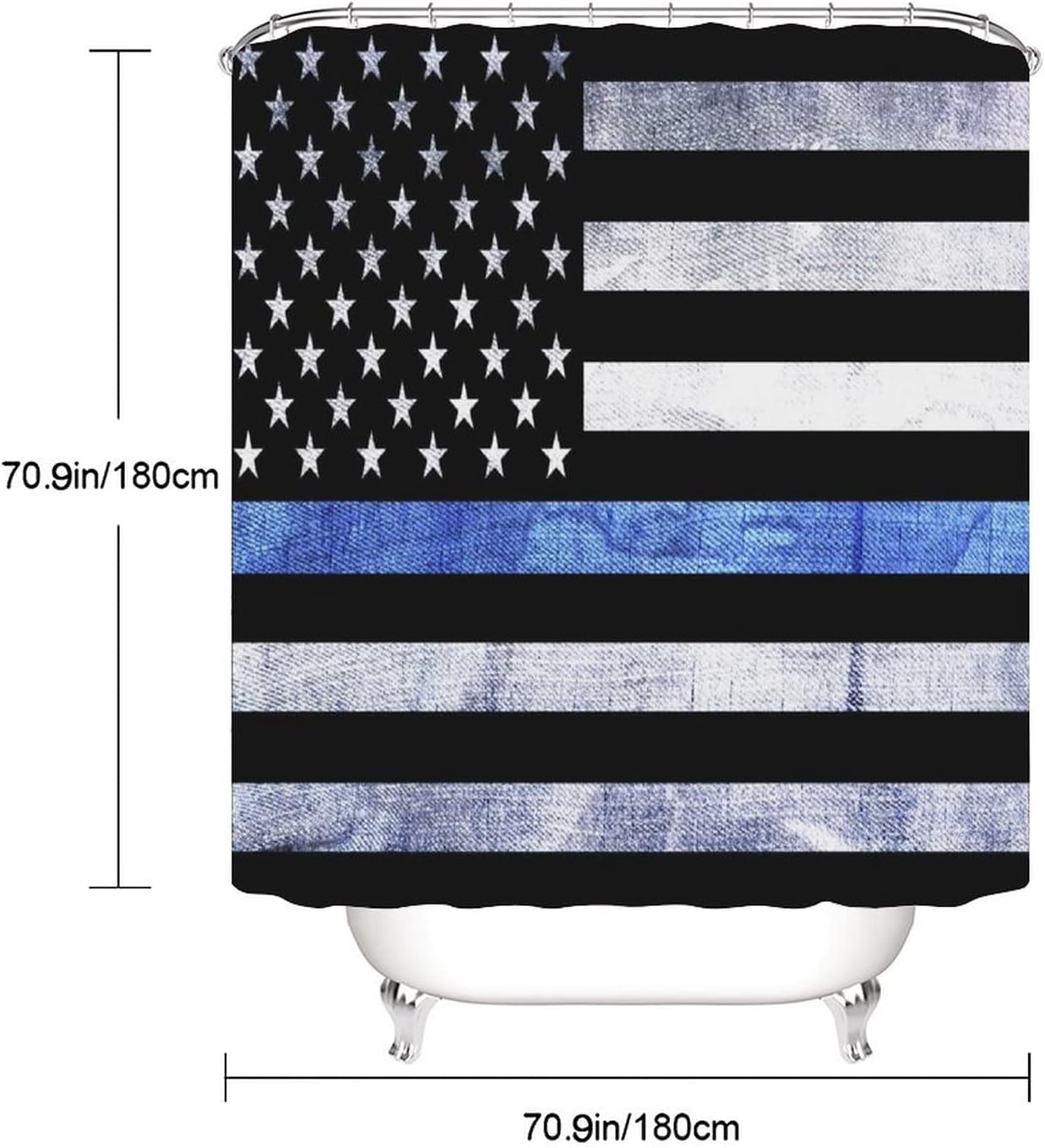 A Police and Law Enforcement Support Flag Background 4Pcs Shower Curtains Set with 12 Hooks Set with Non-Slip Rug Toilet Lid Cover and Bath Mat Curtain Set for Bathroom Decor