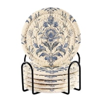 Boho Tribal Floral Flowers 6 Pcs Drink Coasters with Holder Absorbent Coasters Woven Coasters for Drinks Table Desk Protection Home Decor