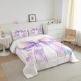 thumbnail image 3 of Erosebridal Purple Gradient Bowknot Bedding Queen Comforter Set, Chic Butterfly Down Comforter, Princess Bedroom Decor, Reversible 3 Pieces, 3 of 8