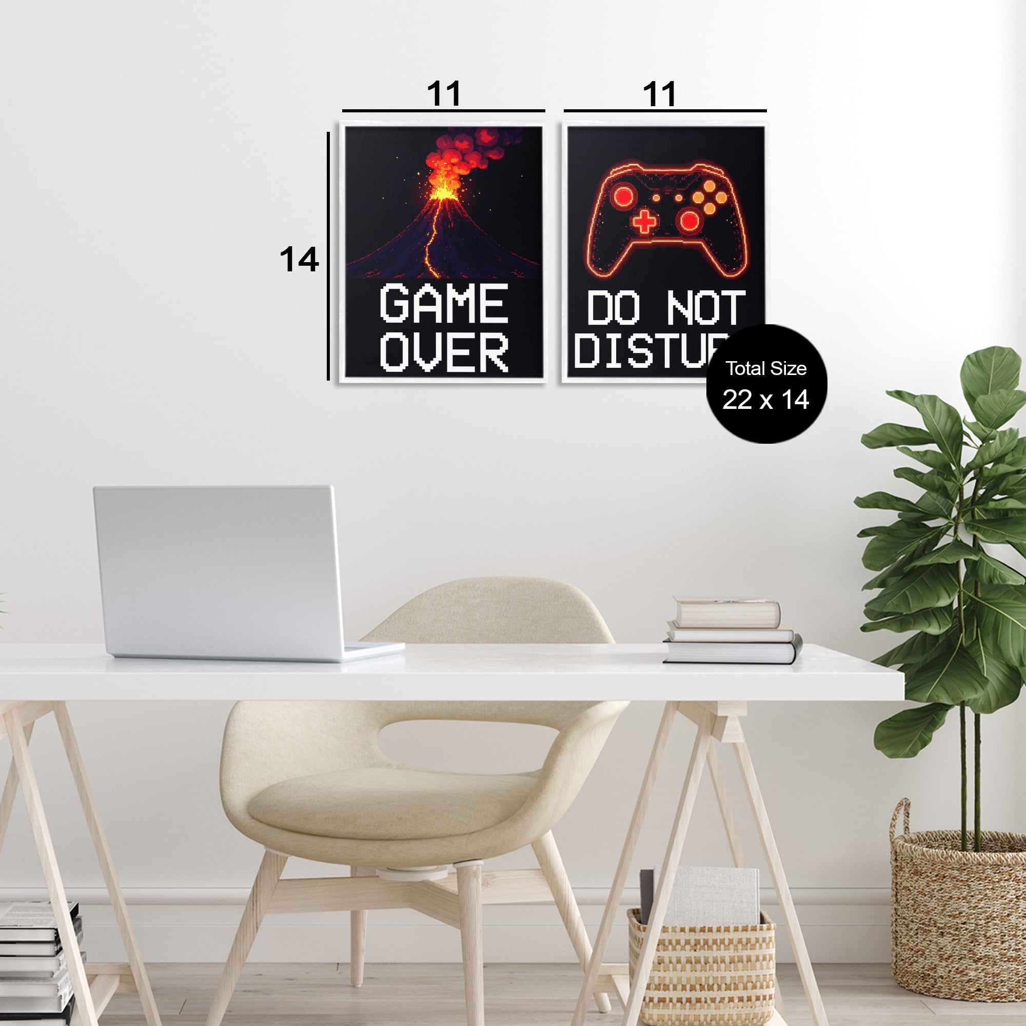 Pixel Game Sentiments 2 Piece White Framed Giclee Art Set, design by Kim Allen