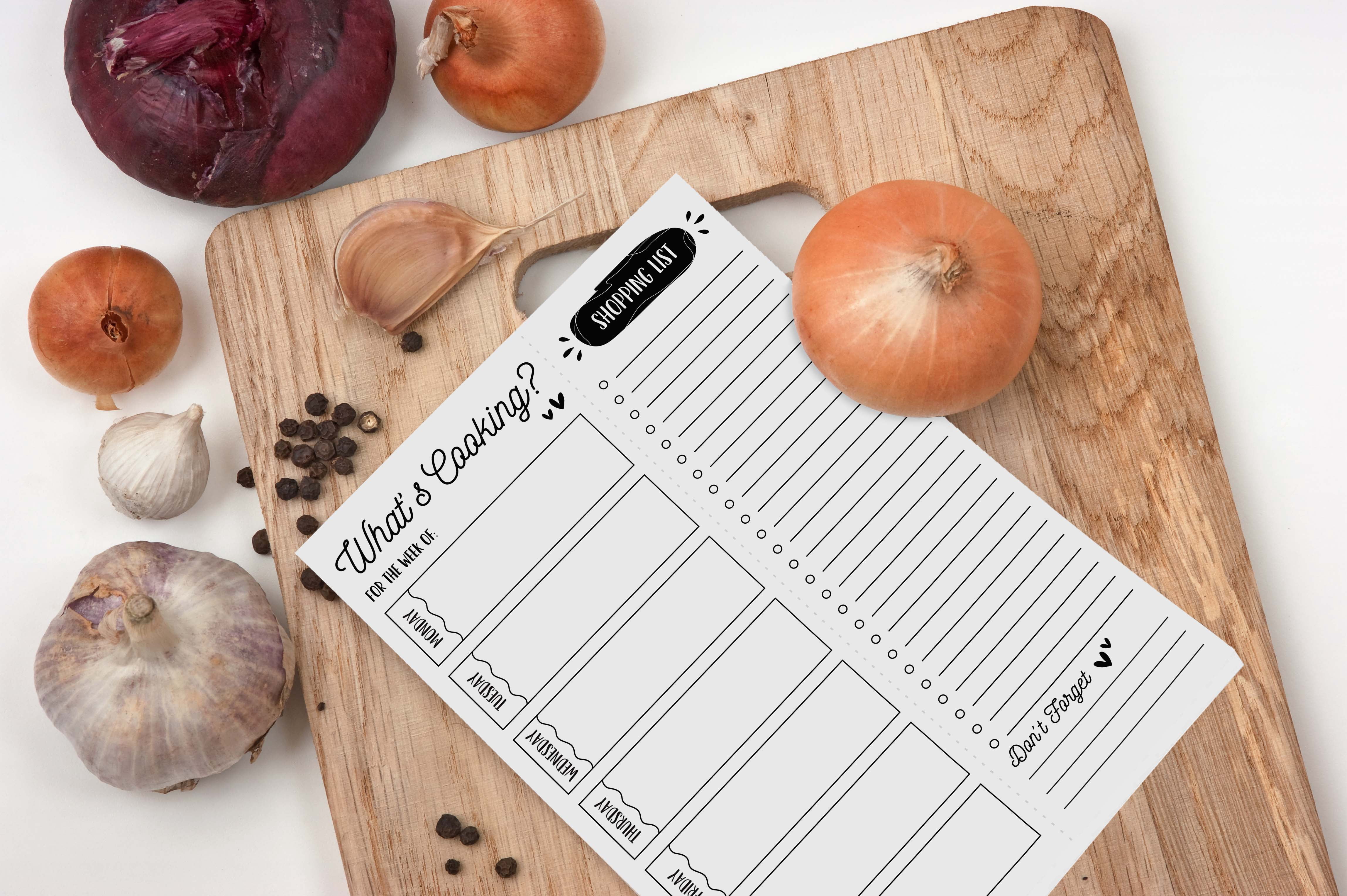 Inkdotpot Weekly Meal Planner Notepad 7"x10 , "What's Cooking" Magnetic Meal Planning Pad with Tear Off Grocery Shopping List for Fridge- Kitchen & Home - 54 Sheets -K3