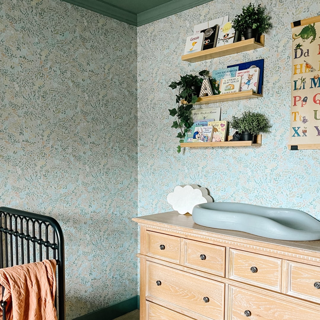 Tempaper Brushstroke Garden Robin's Egg Peel and Stick Wallpaper, 20.5" x 16.5'